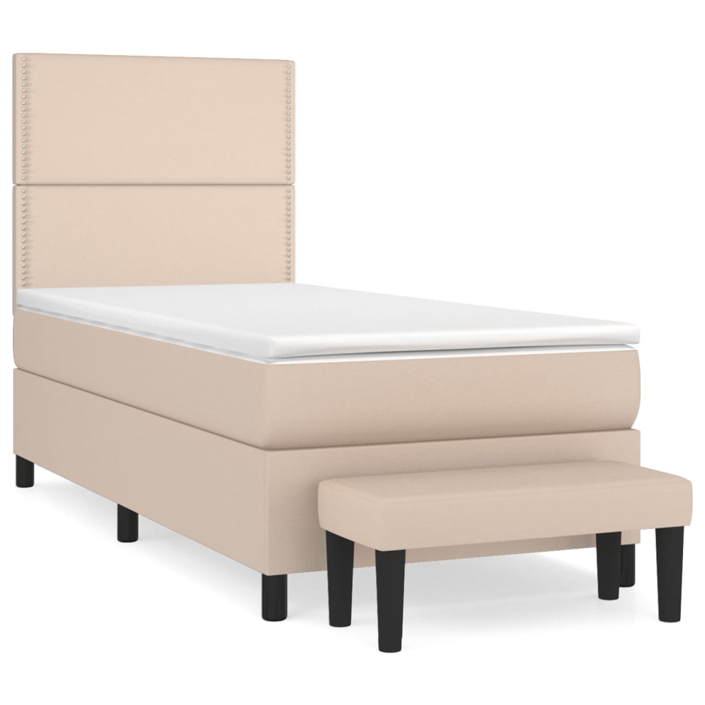 vidaXL Pat box spring cu saltea, cappuccino, 80x200 cm piele ecologică