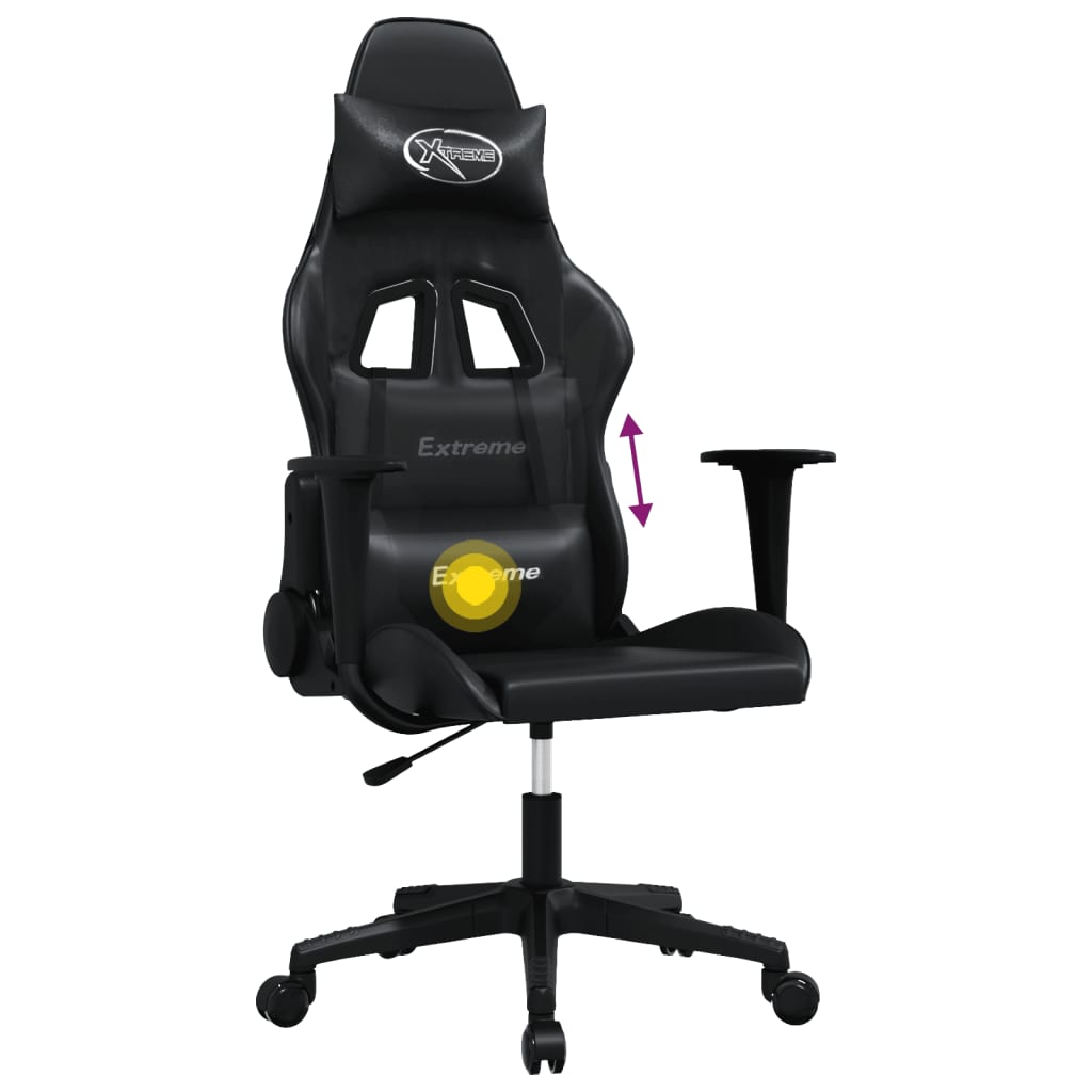 vidaXL Scaun de gaming de masaj, negru, piele ecologică