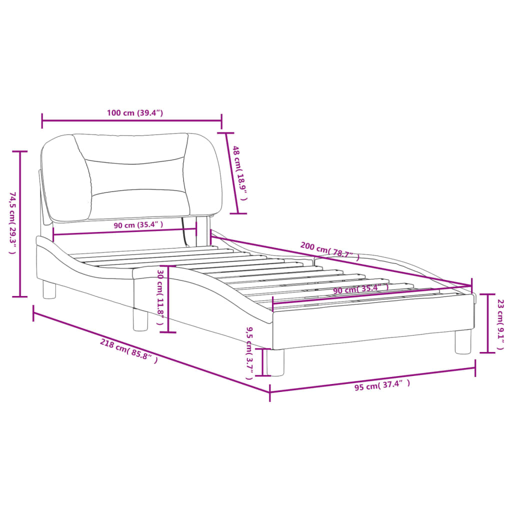 vidaXL Cadru de pat cu lumini LED, crem, 90x200 cm, textil