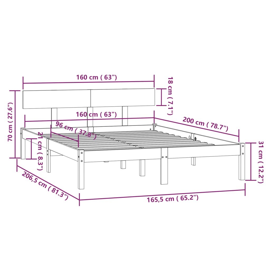 vidaXL Cadru de pat, gri, 160x200 cm, lemn masiv de pin