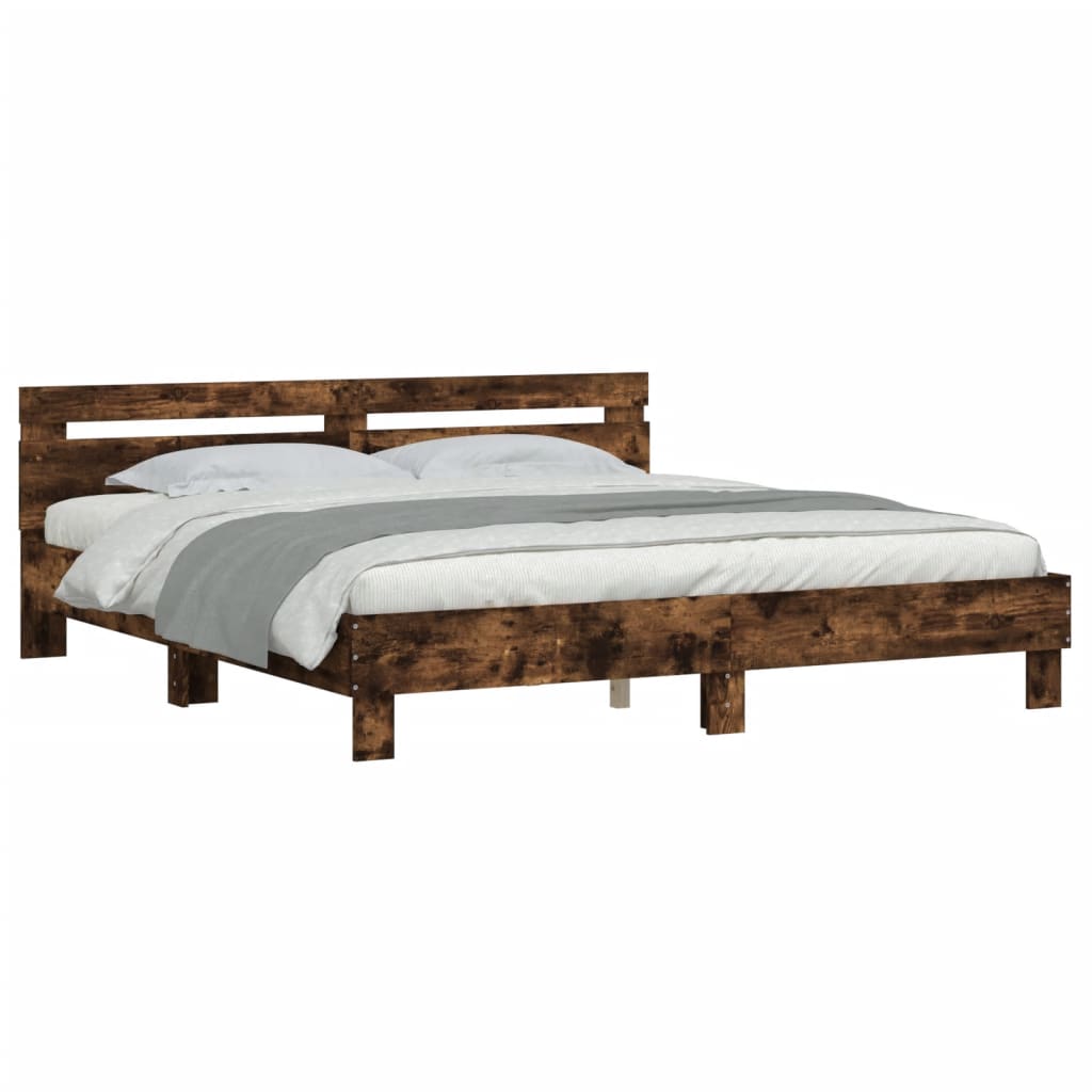 vidaXL Cadru de pat cu tăblie stejar fumuriu 180x200 cm lemn prelucrat