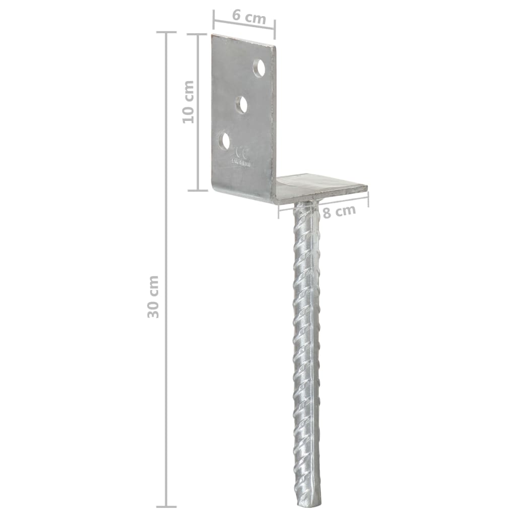 vidaXL Ancore de gard, 6 buc., argintiu, 8x6x30 cm, oțel galvanizat