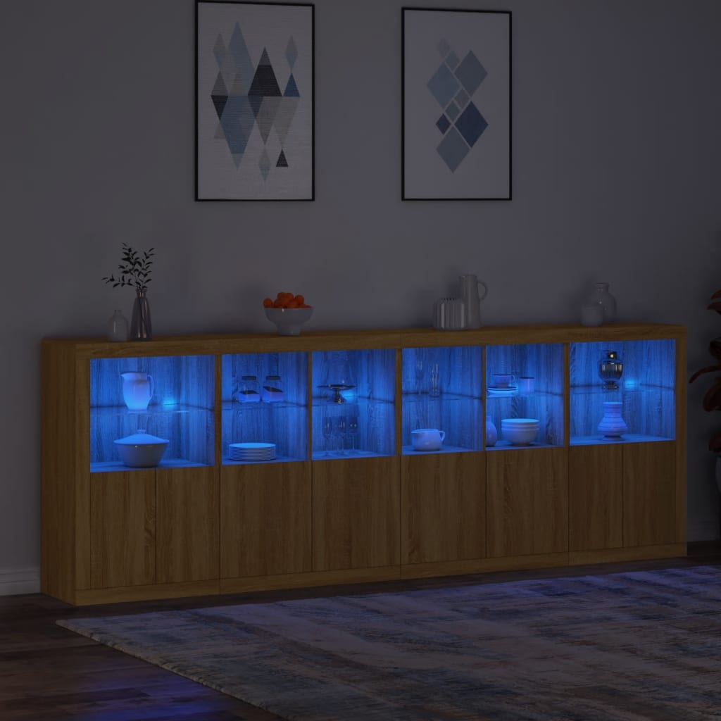 vidaXL Servantă cu lumini LED, stejar sonoma, 283x37x100 cm