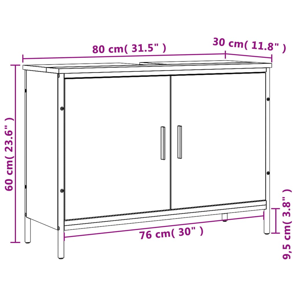 vidaXL Dulap chiuvetă baie, gri sonoma, 80x30x60 cm, lemn prelucrat