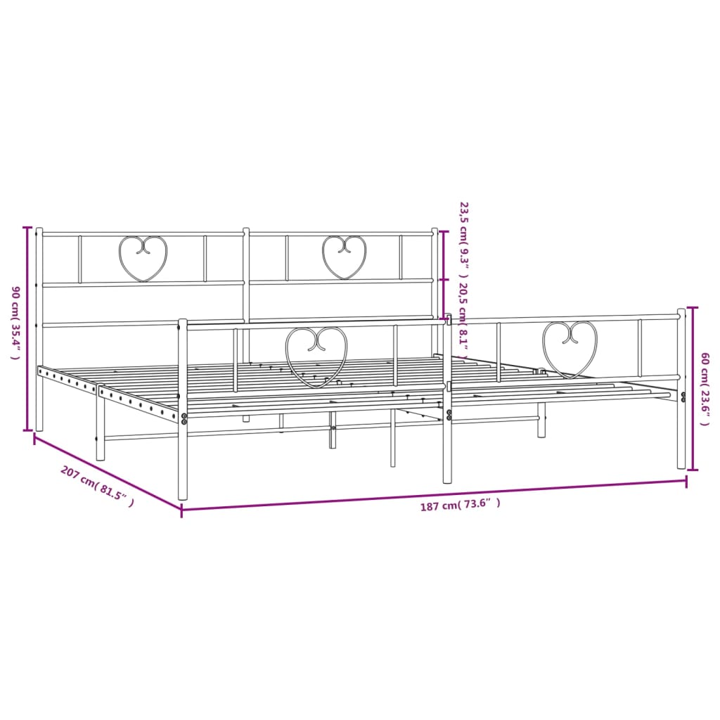 vidaXL Cadru pat fără saltea, tăblie de picioare negru 180x200cm metal