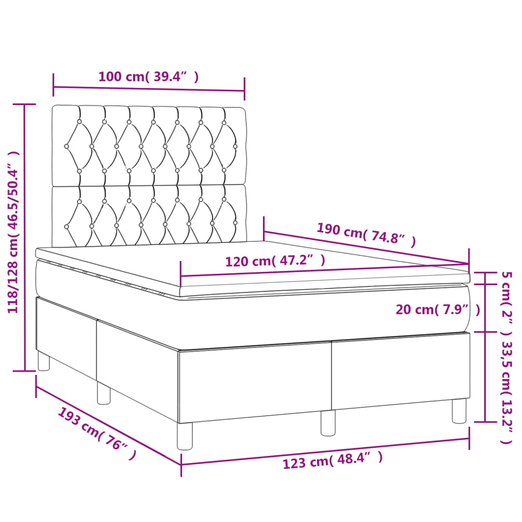 vidaXL Pat cu arcuri, saltea și LED, negru, 120x190 cm, textil