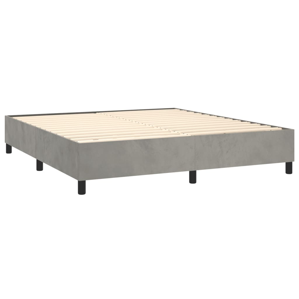 vidaXL Pat box spring cu saltea, gri deschis, 160x200 cm, catifea