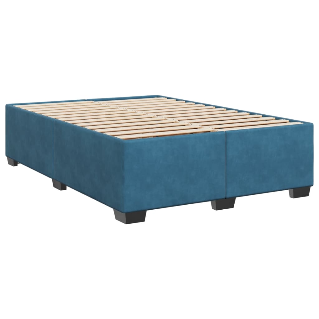 vidaXL Pat box spring cu saltea, albastru, 160x200 cm, catifea