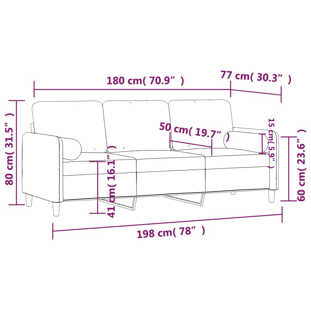 vidaXL Canapea cu 3 locuri cu pernuțe, gri deschis, 180 cm, catifea