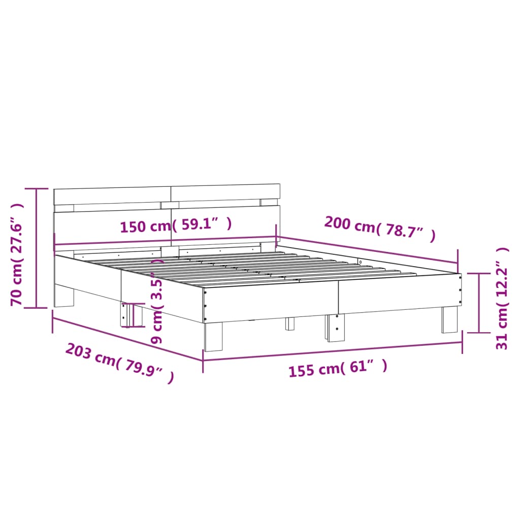 vidaXL Cadru de pat cu tăblie stejar fumuriu 150x200 cm lemn prelucrat