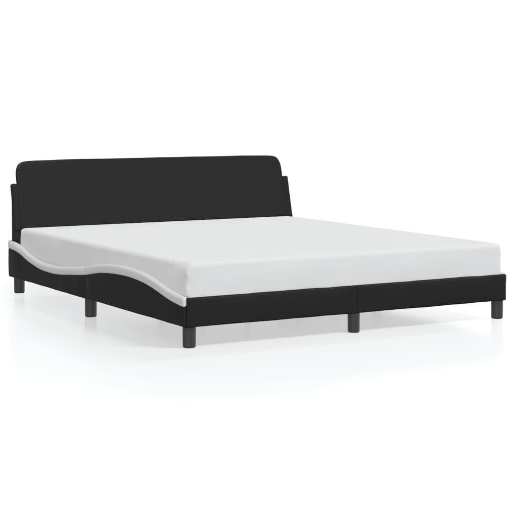 vidaXL Cadru de pat cu tăblie negru și alb 180x200cm piele artificială