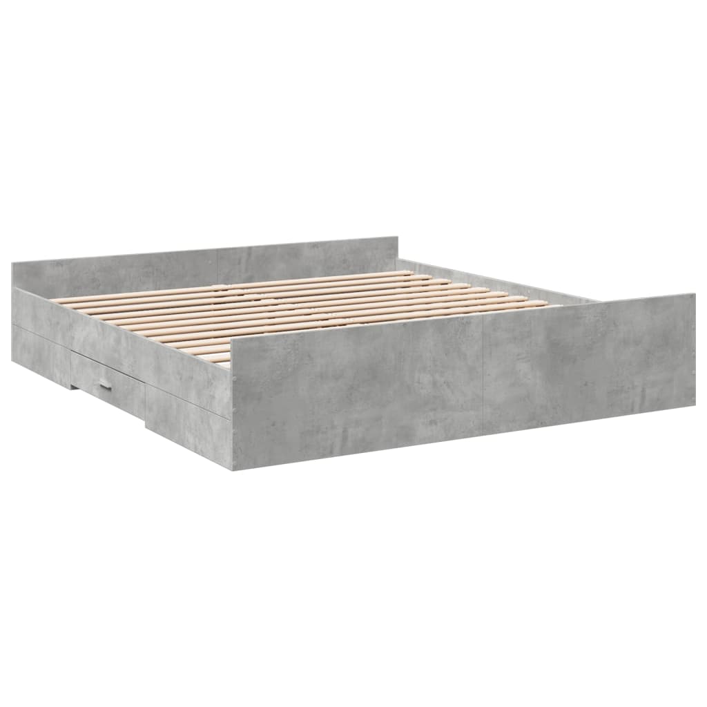 vidaXL Cadru de pat cu sertare gri beton 200x200 cm lemn prelucrat