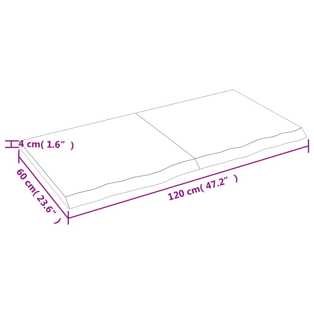 vidaXL Blat de baie, 120x60x4 cm, lemn masiv netratat