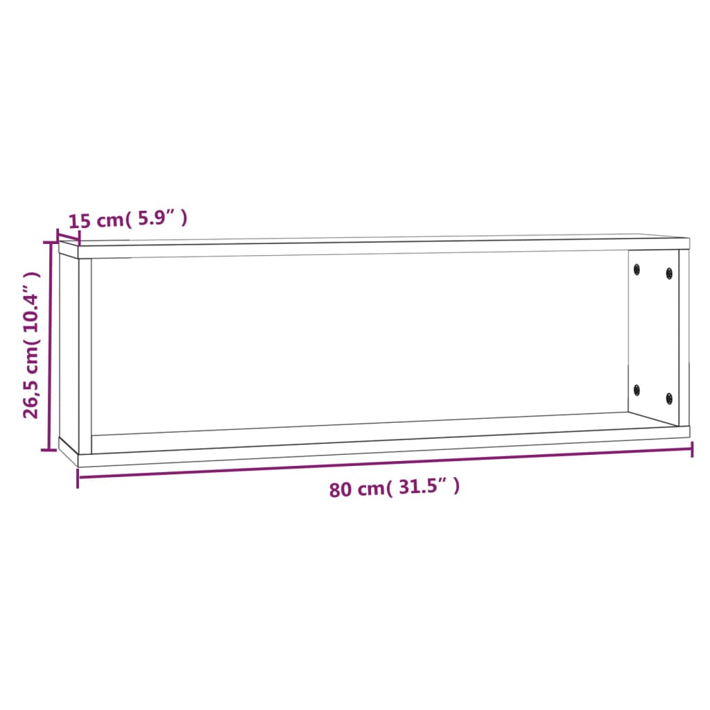 vidaXL Rafturi de perete cub, 2 buc. stejar fumuriu 80x15x26,5 cm lemn