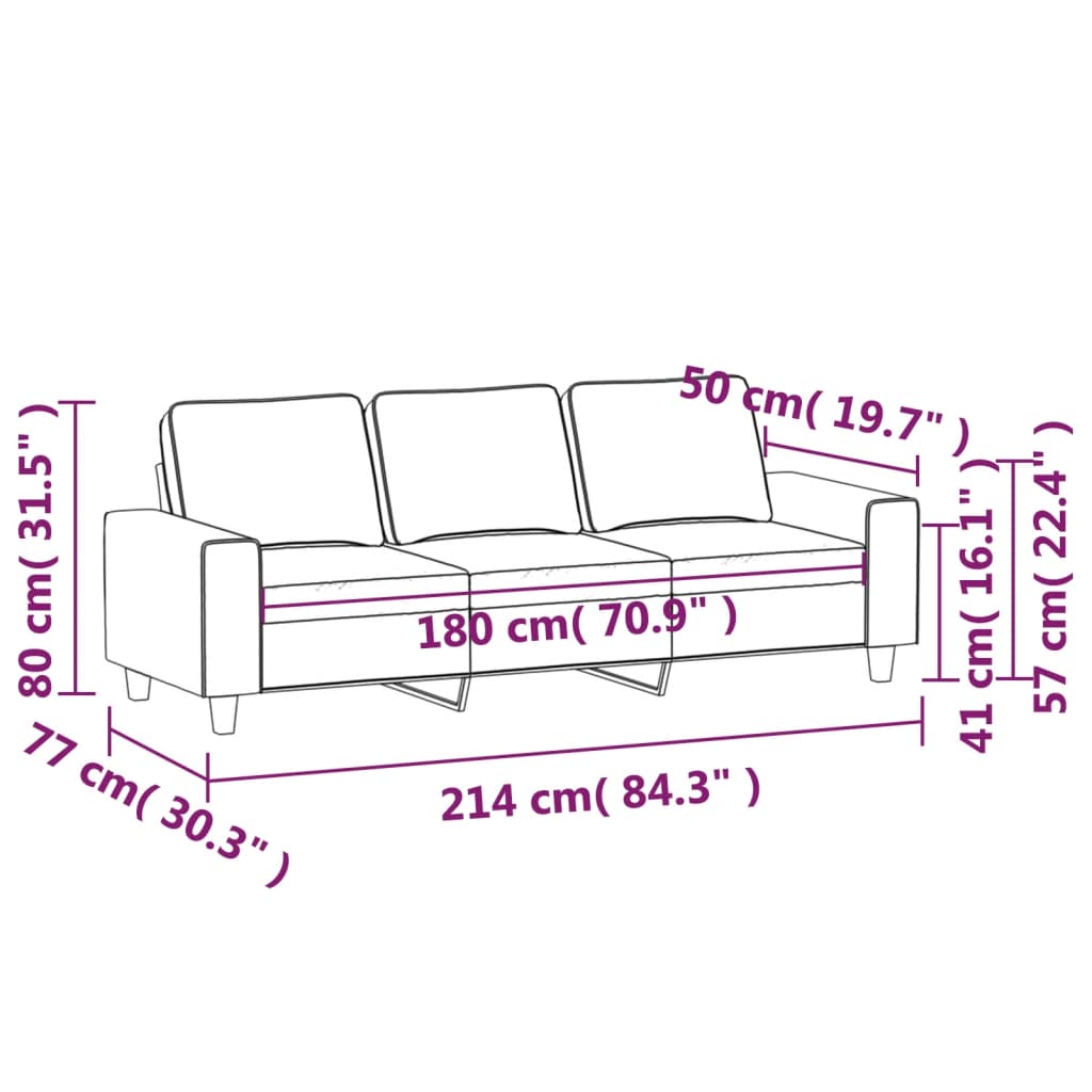 vidaXL Canapea cu 3 locuri, galben deschis, 180 cm, material textil