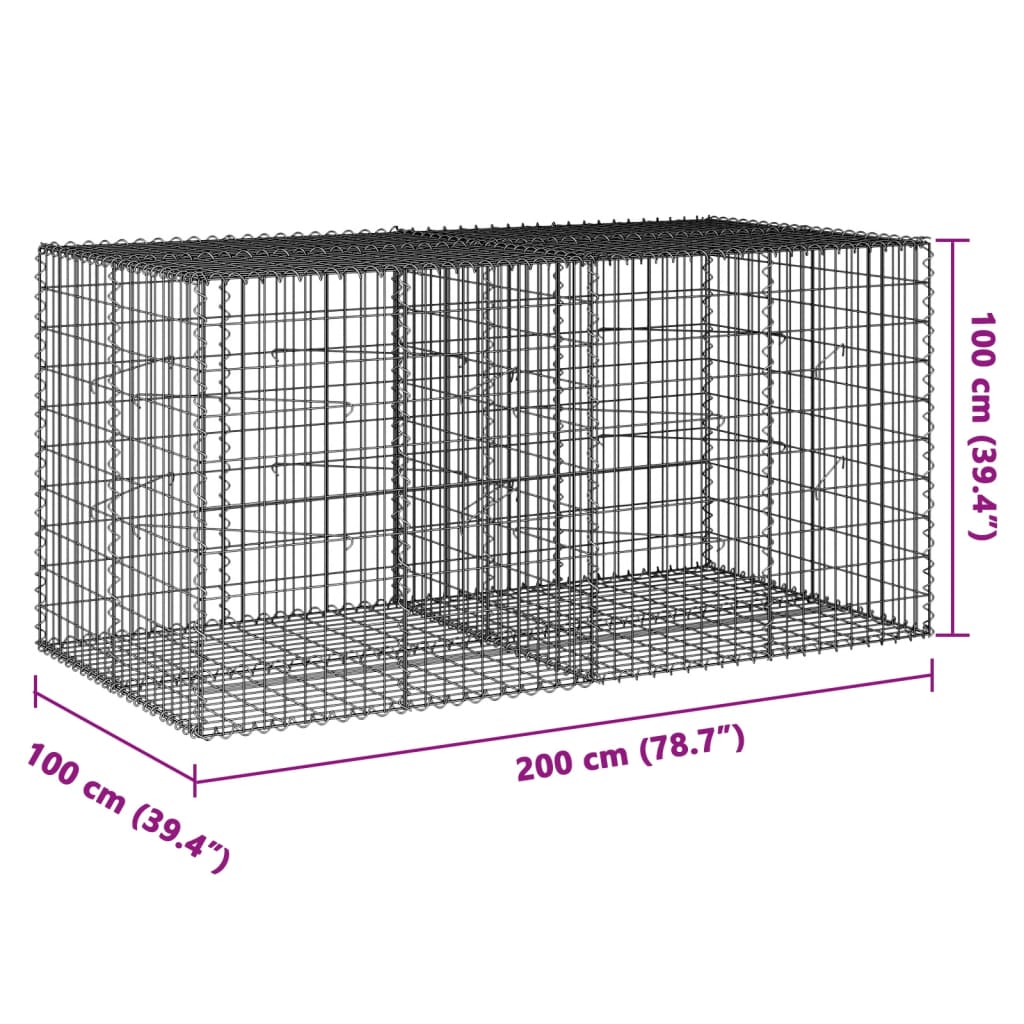 vidaXL Coș gabion cu capac, 200x100x100 cm, fier galvanizat