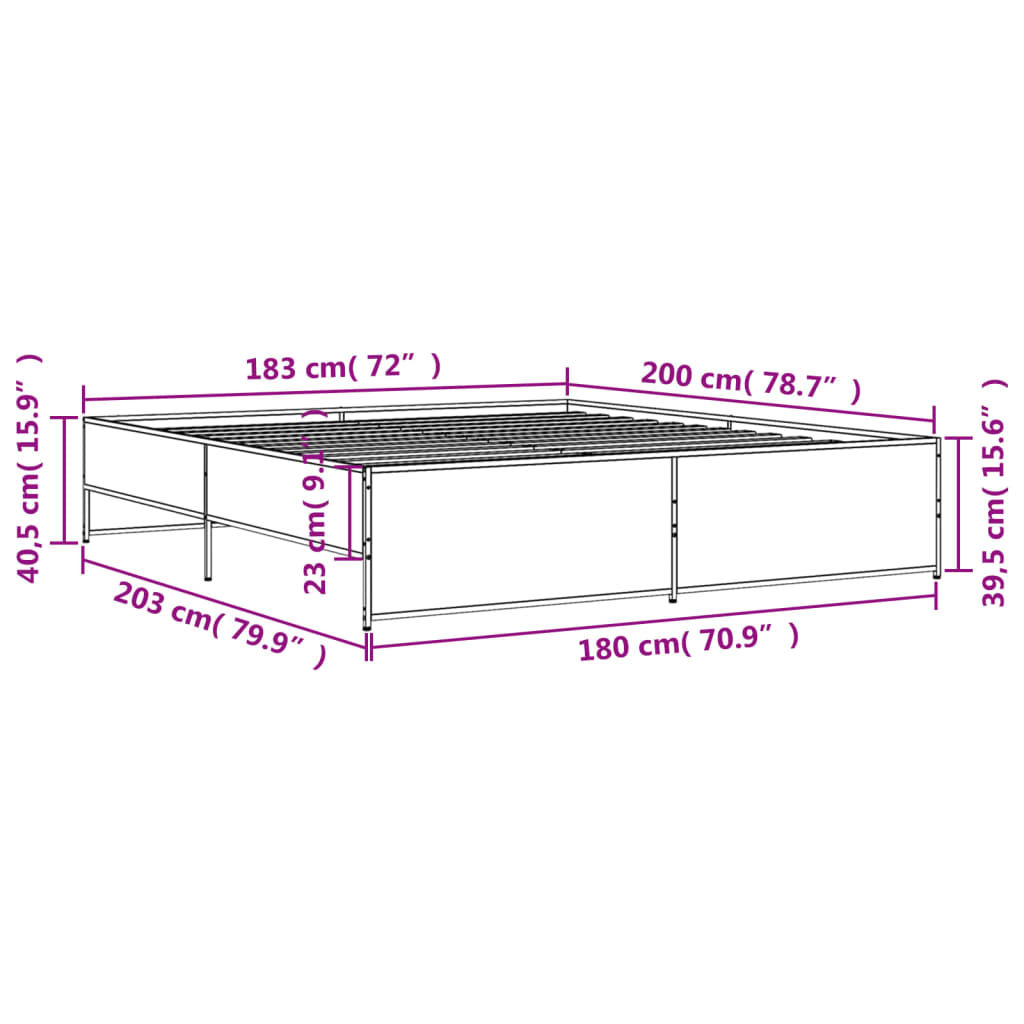 vidaXL Cadru de pat, stejar sonoma, 180x200cm, lemn prelucrat și metal