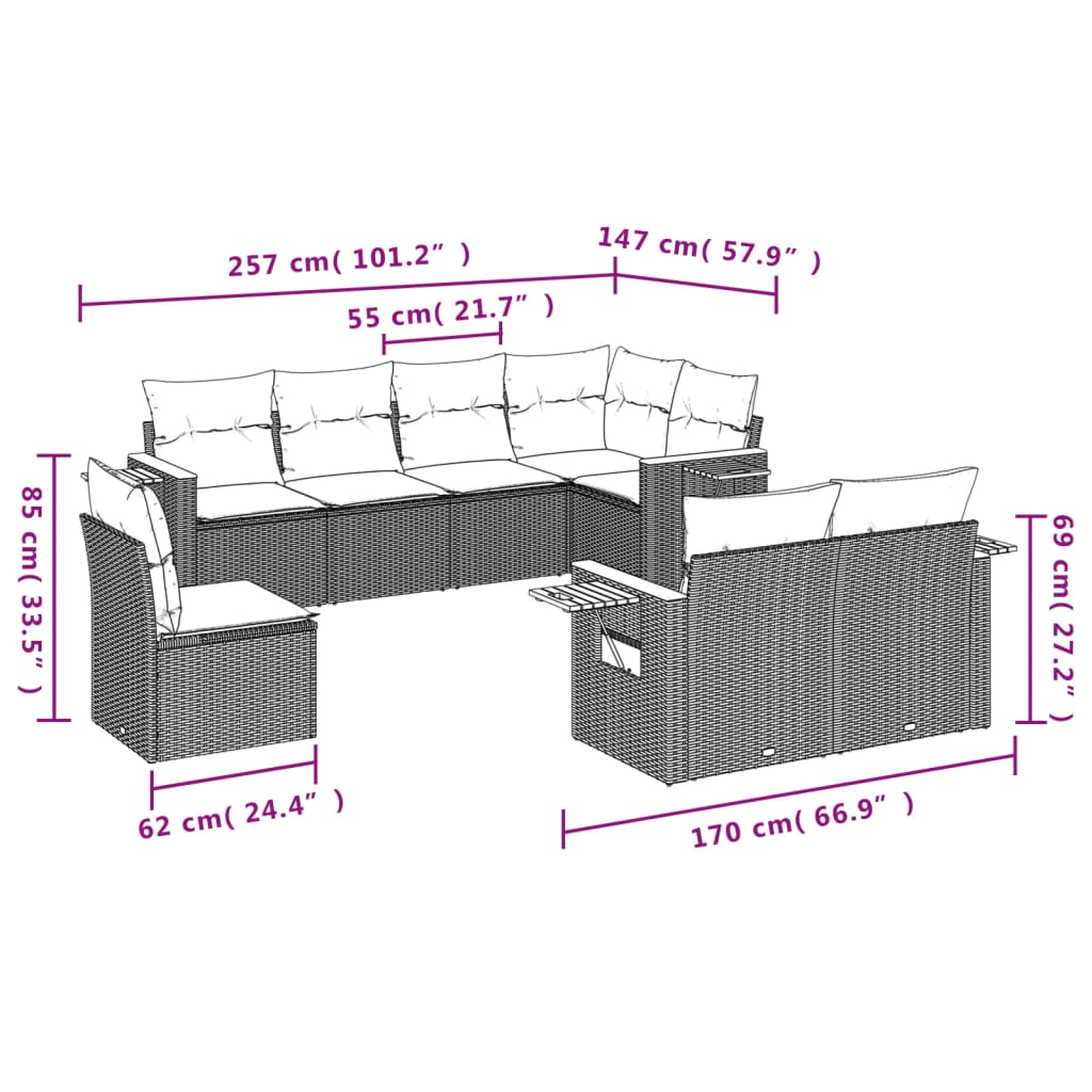 vidaXL Set canapele de grădină, 8 piese, cu perne, bej, poliratan