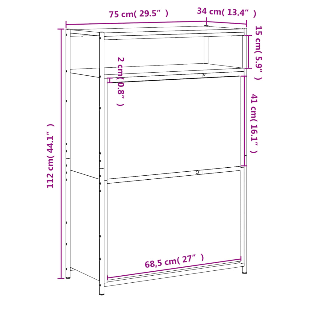 vidaXL Pantofar, gri sonoma, 75x34x112 cm, lemn prelucrat