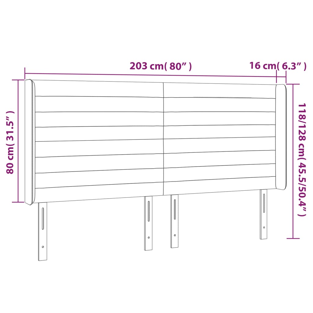 vidaXL Tăblie de pat cu aripioare, crem, 203x16x118/128 cm, textil