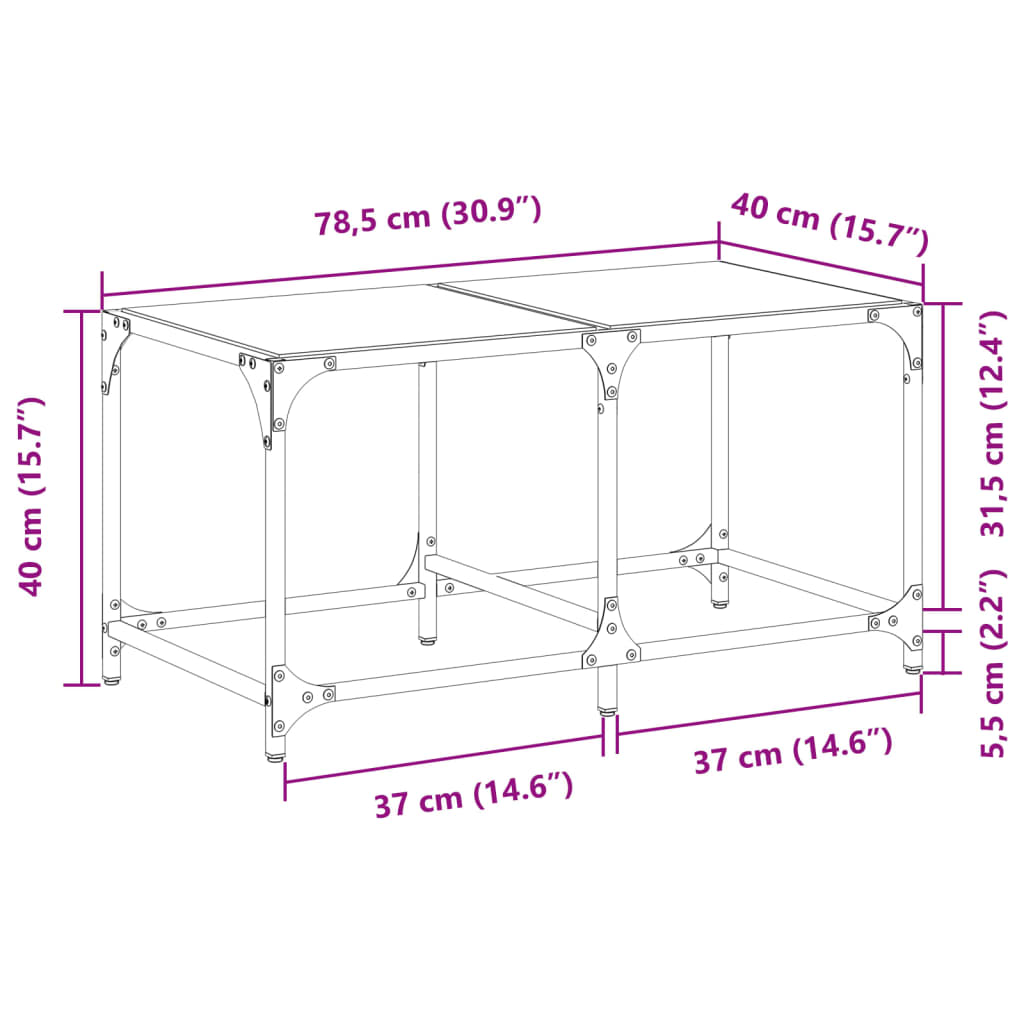 vidaXL Măsuță de cafea blat din sticlă transparentă 78,5x40x40 cm oțel