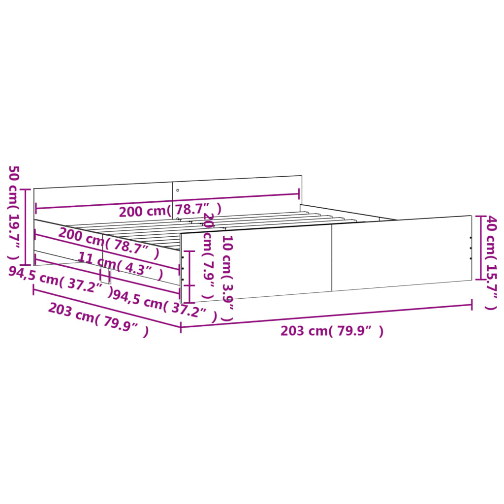 vidaXL Cadru de pat cu tăblie la cap/picioare, gri sonoma, 200x200 cm