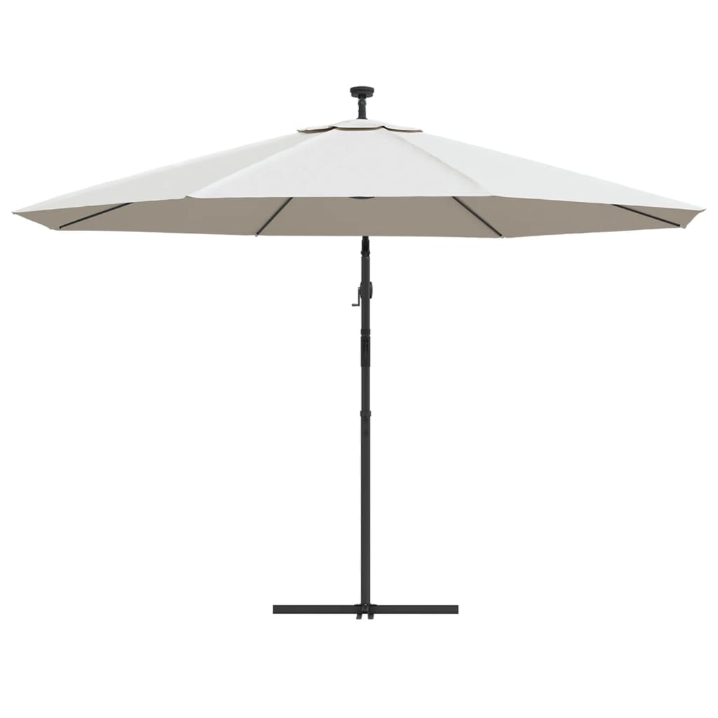 vidaXL Umbrelă suspendată cu LED-uri și stâlp metalic, nisipiu, 350 cm