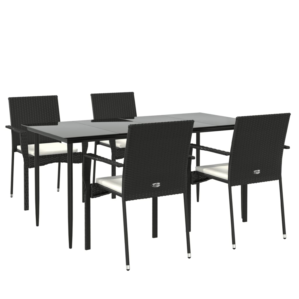 vidaXL Set mobilier de grădină cu perne, 5 piese, negru, poliratan