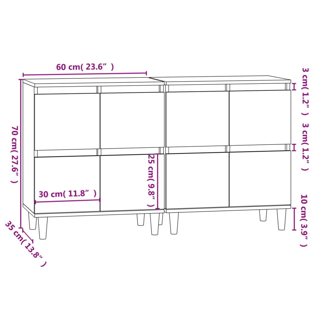 vidaXL Dulapuri, 2 buc, stejar sonoma, 60x35x70 cm, lemn prelucrat