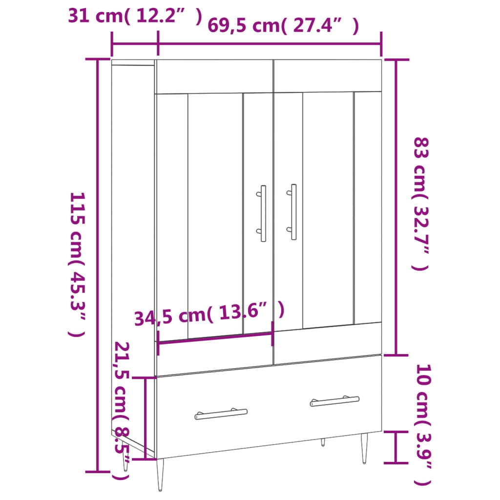 vidaXL Dulap înalt, stejar Sonoma, 69,5x31x115 cm, lemn prelucrat