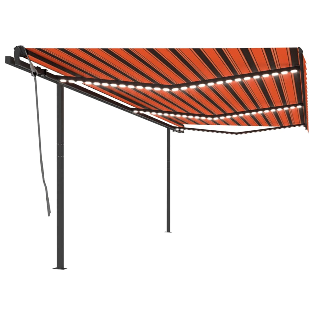 vidaXL Copertină retractabilă manual cu LED, portocaliu&maro, 6x3 m