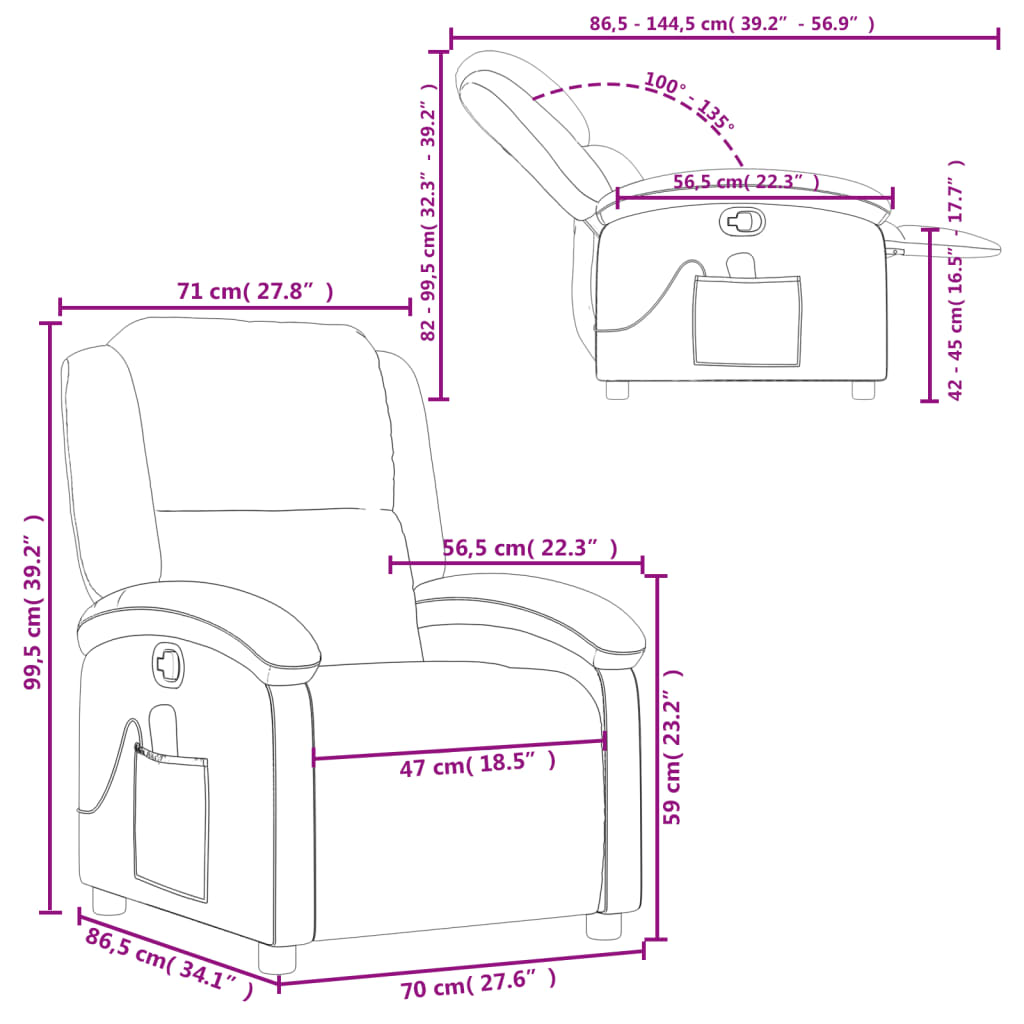 vidaXL Fotoliu rabatabil de masaj, crem, material textil