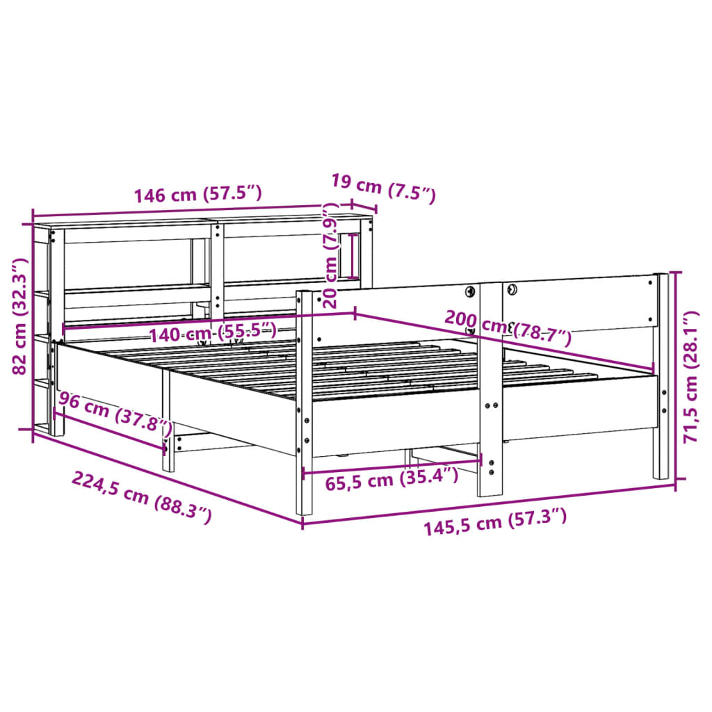 vidaXL Cadru de pat fără saltea, maro ceruit 140x200 cm lemn masiv pin