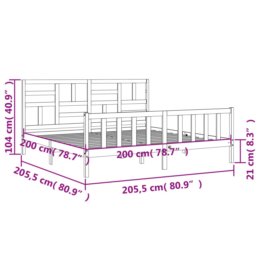 vidaXL Cadru pat cu tăblie 200x200 cm, gri, lemn masiv