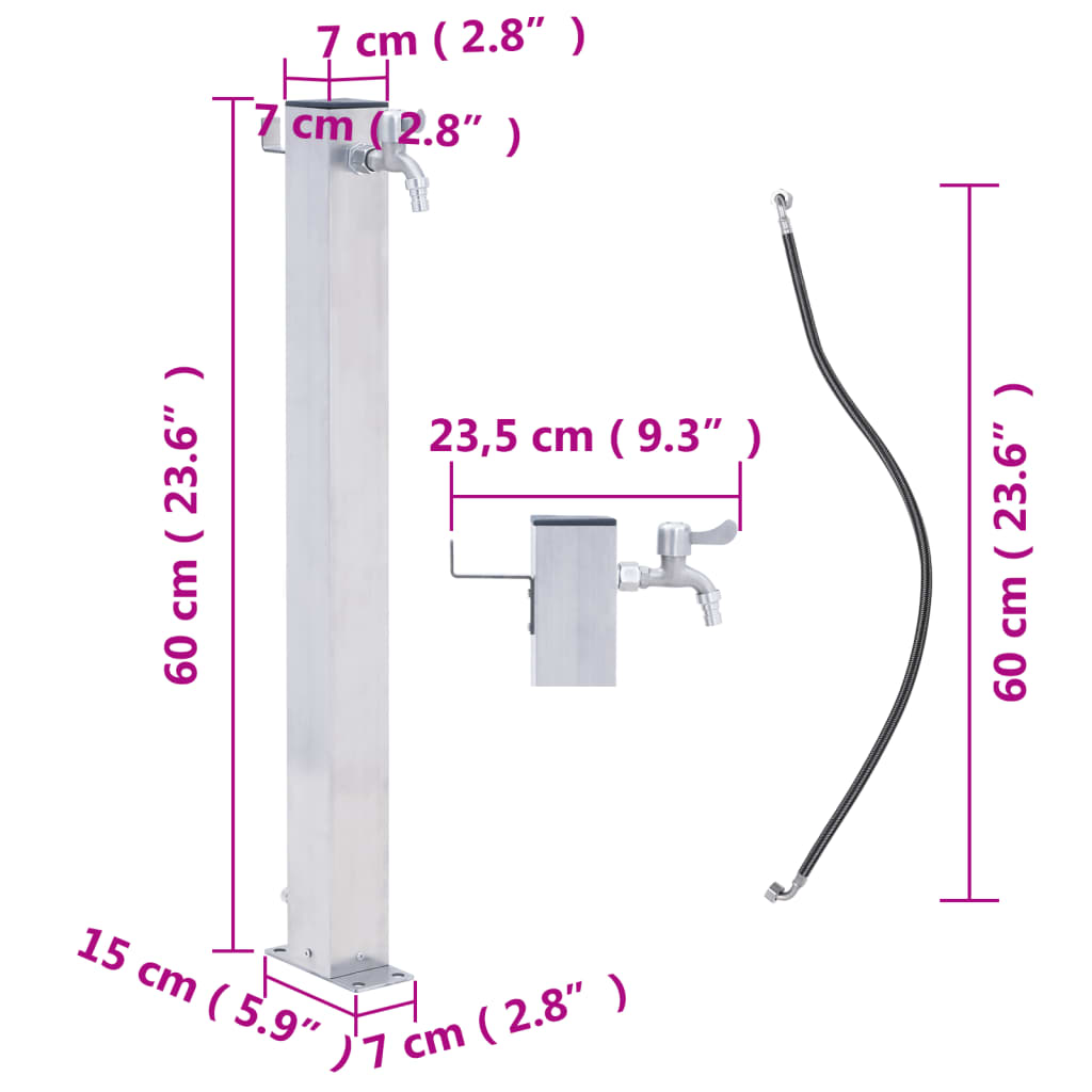 vidaXL Coloană de apă de grădină, 60 cm, oțel inoxidabil, pătrat