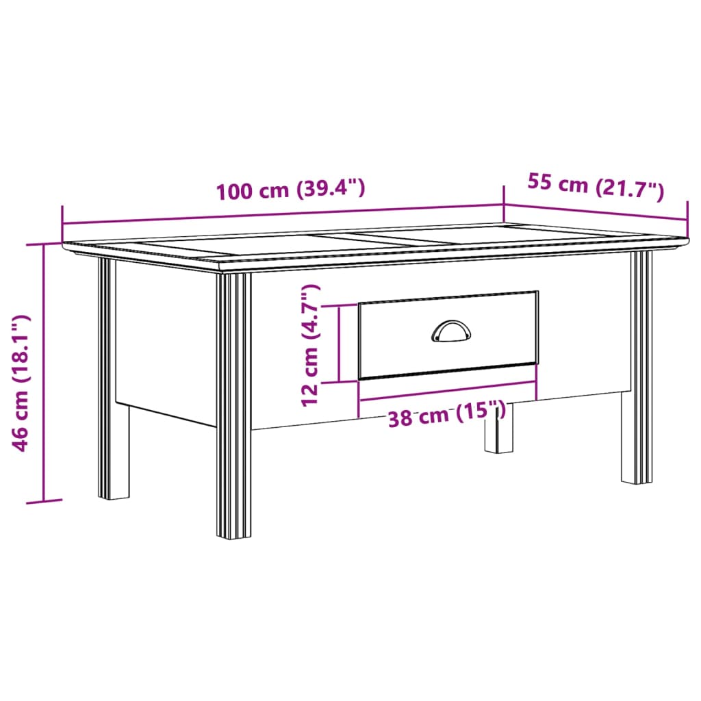 vidaXL Măsuță de cafea BODO alb și maro 100x55x46 cm lemn masiv de pin