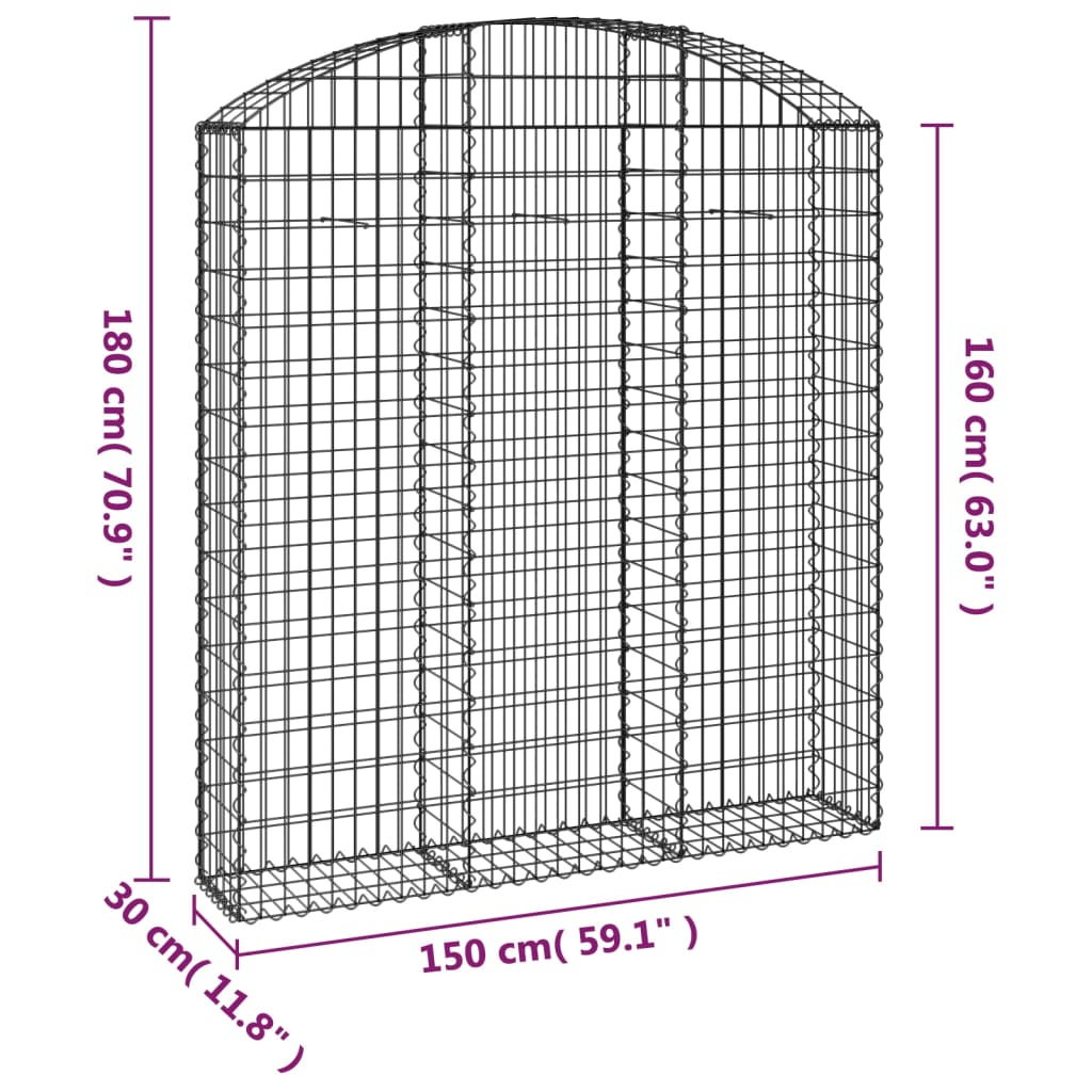 vidaXL Coș gabion arcuit, 150x30x160/180 cm, fier galvanizat