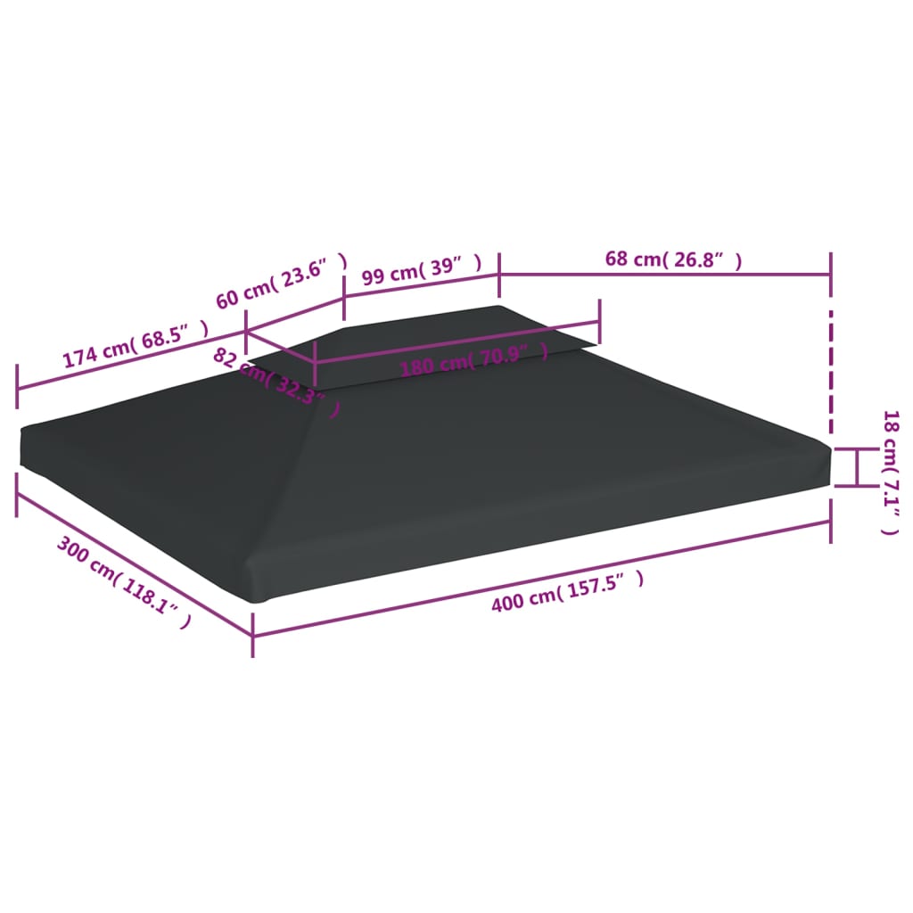 vidaXL Acoperiș de pavilion, 2 niveluri, antracit, 4x3 m, 310 g/m²