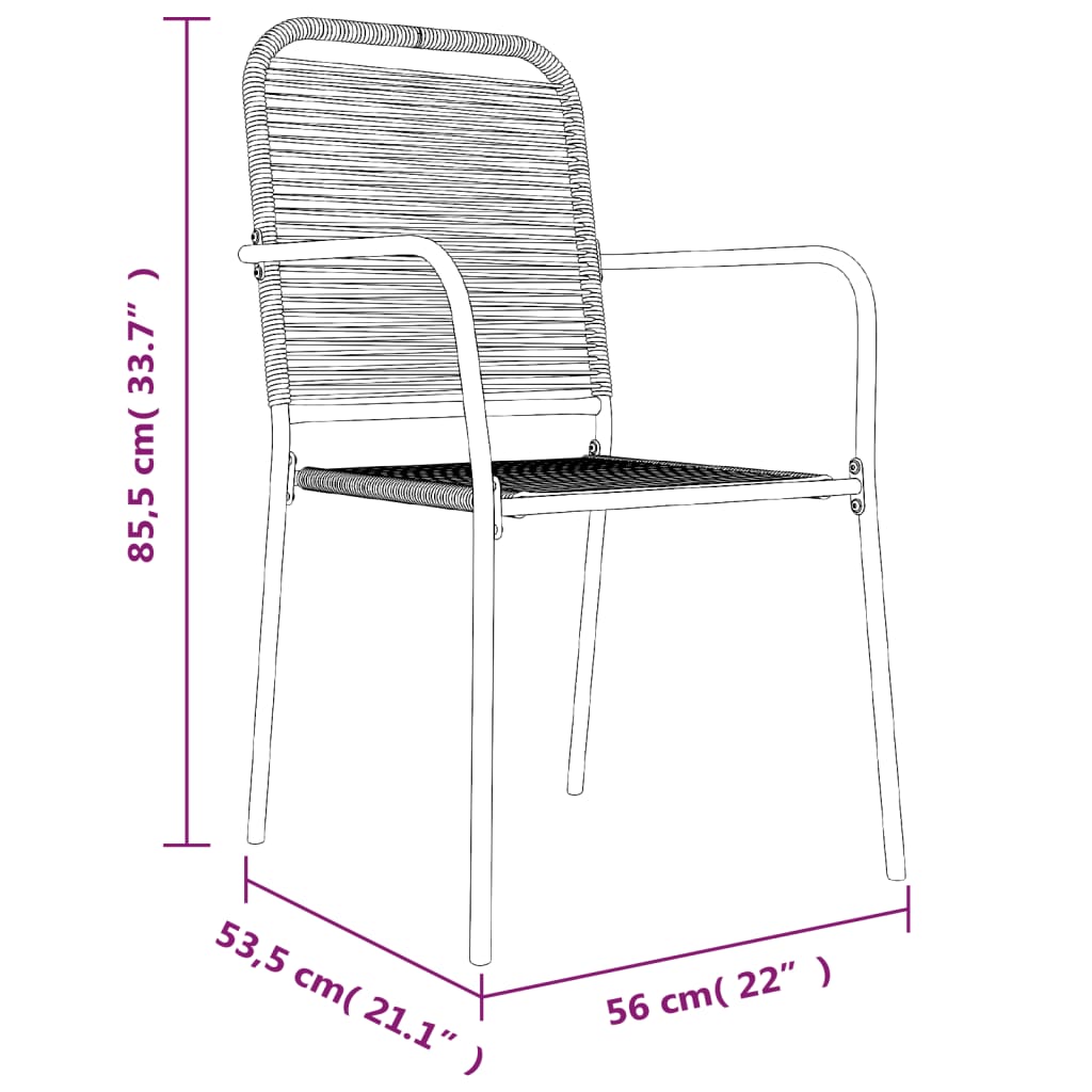 vidaXL Set de masă grădină, 7 piese, frânghie neagră din bumbac & oțel