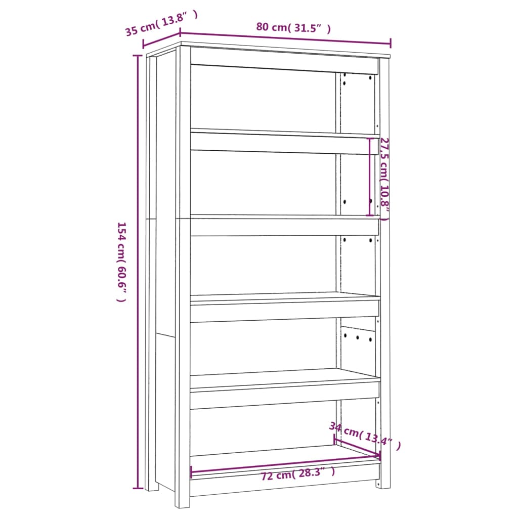 vidaXL Bibliotecă, gri, 80x35x154 cm, lemn masiv de pin