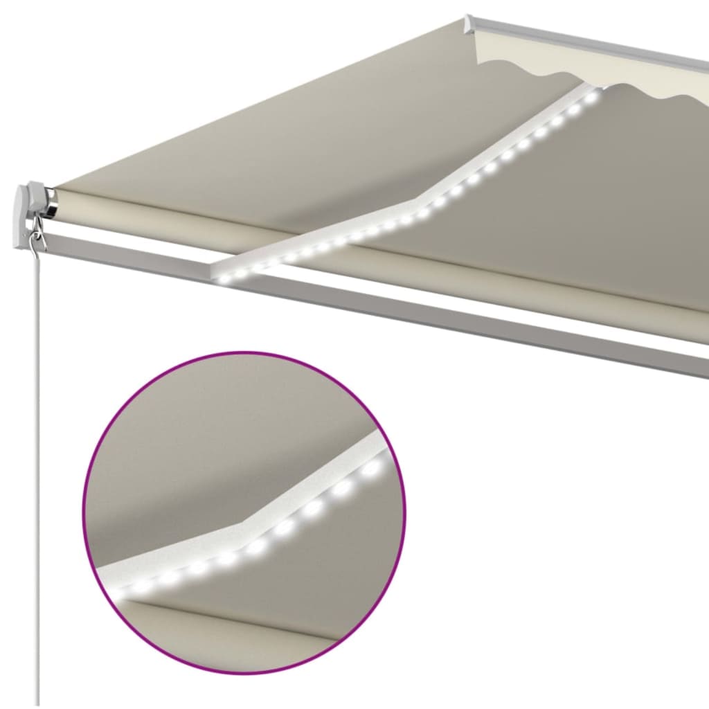 vidaXL Copertină retractabilă manual cu LED, crem, 500x350 cm