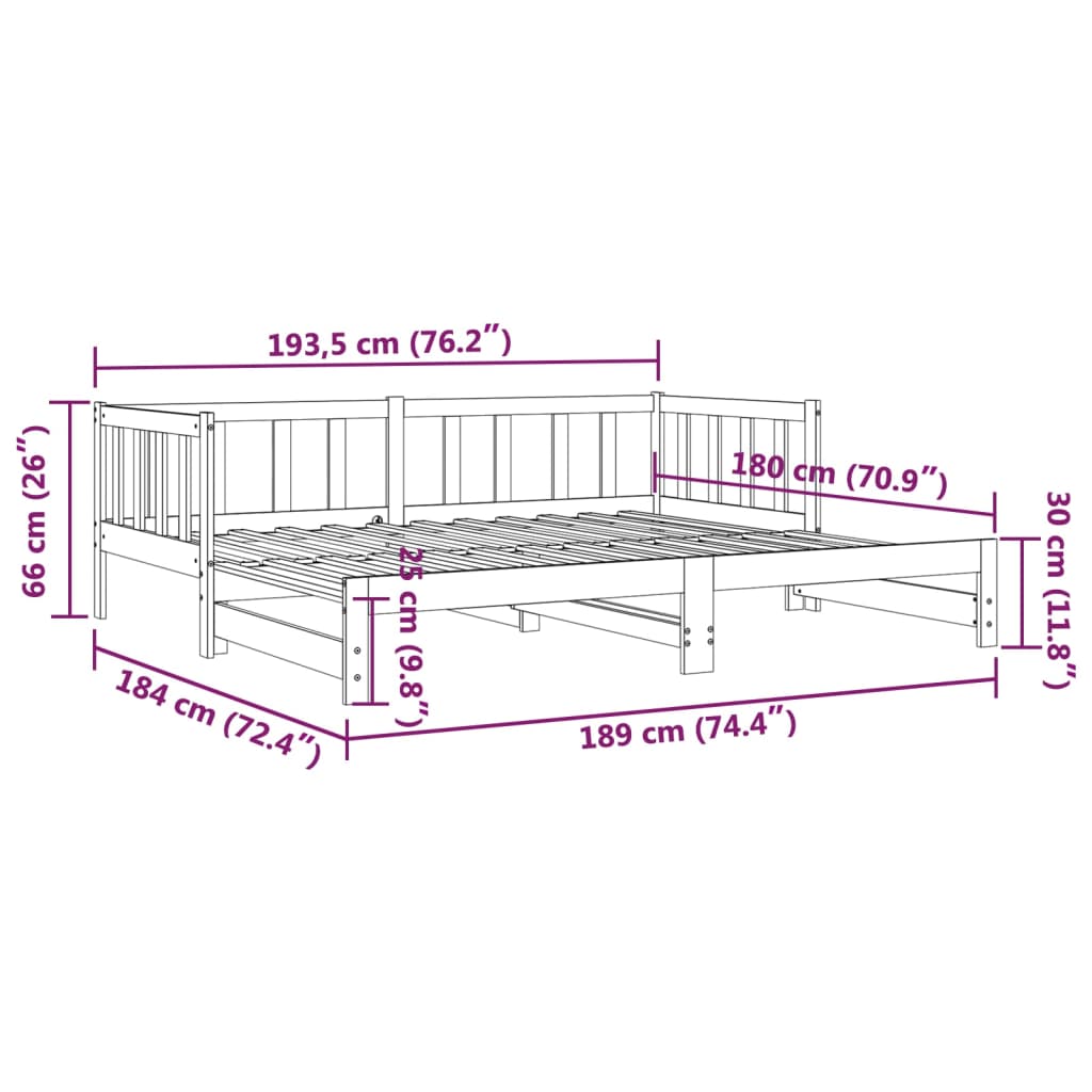 vidaXL Pat de zi cu extensie, negru, 90x190 cm, lemn masiv de pin