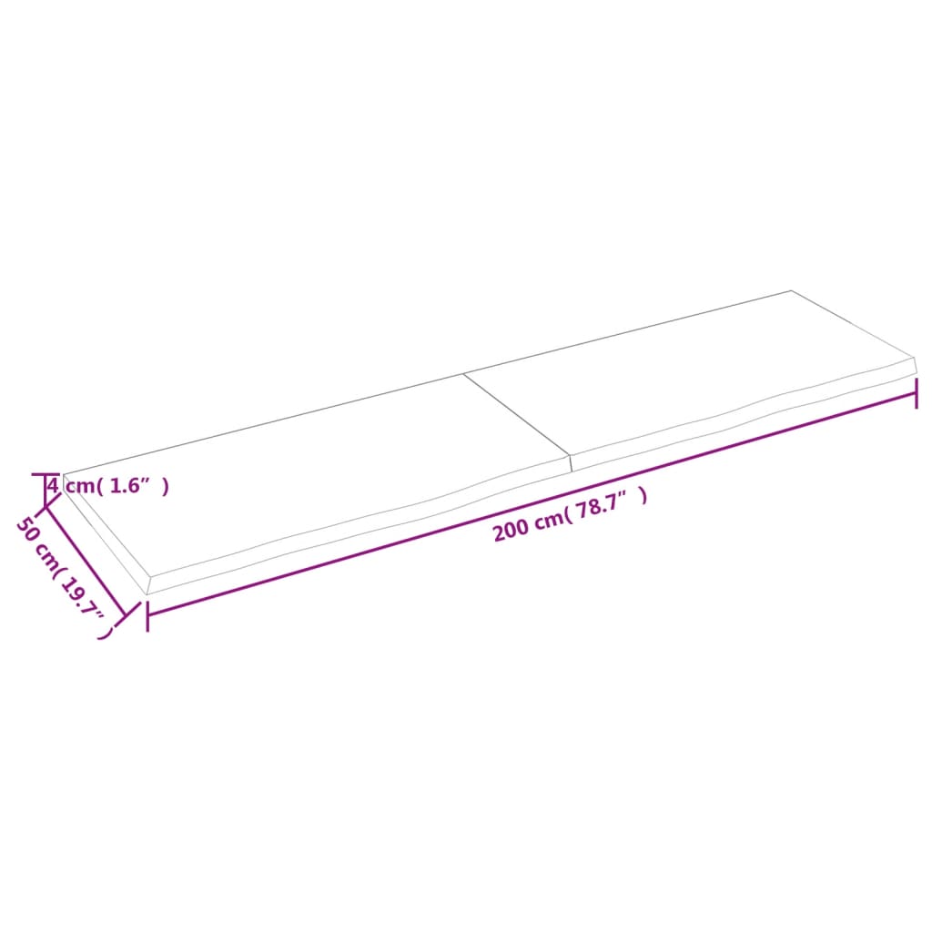 vidaXL Blat de baie, maro închis, 200x50x(2-4) cm, lemn masiv tratat