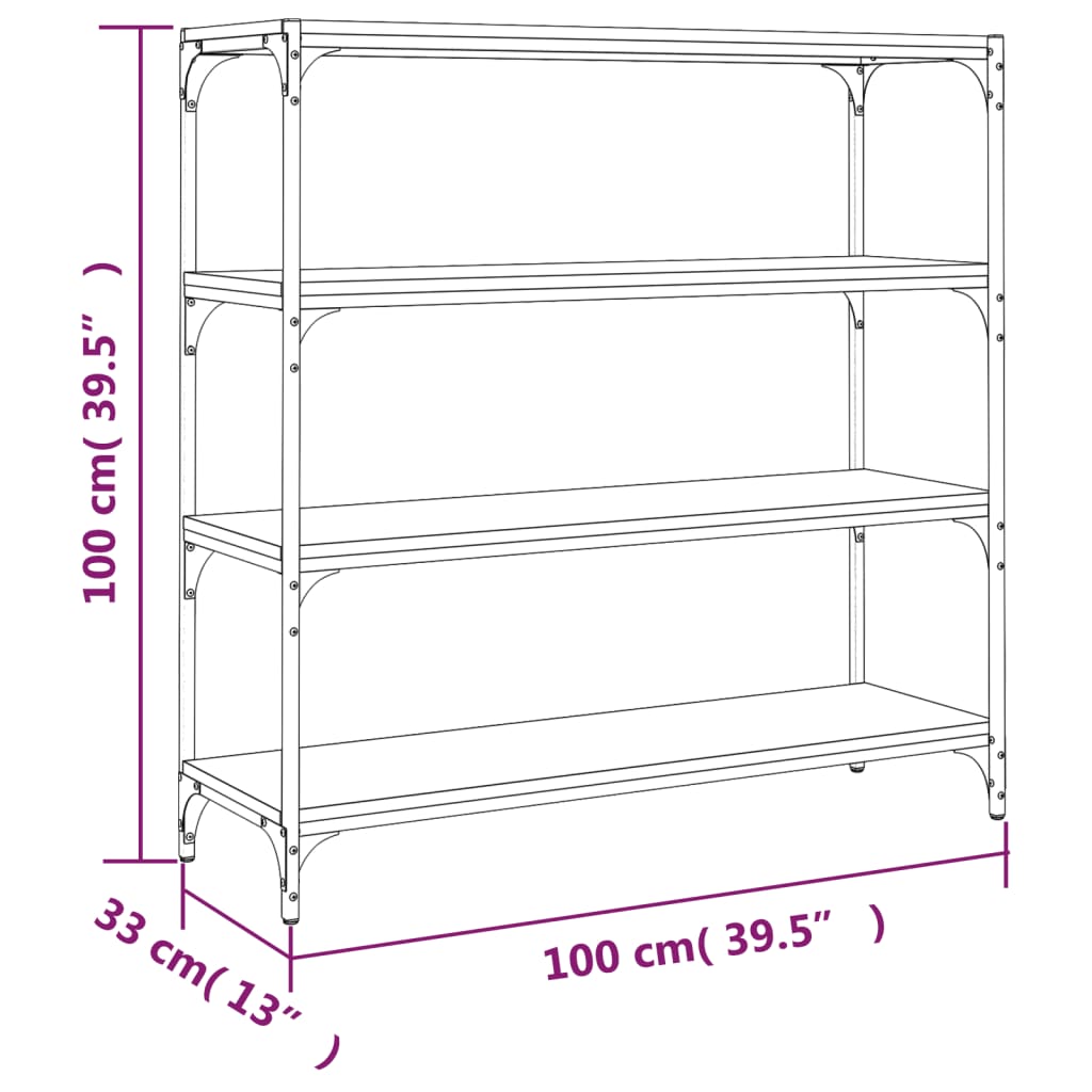 vidaXL Bibliotecă, negru, 100x33x100 cm, lemn prelucrat și oțel