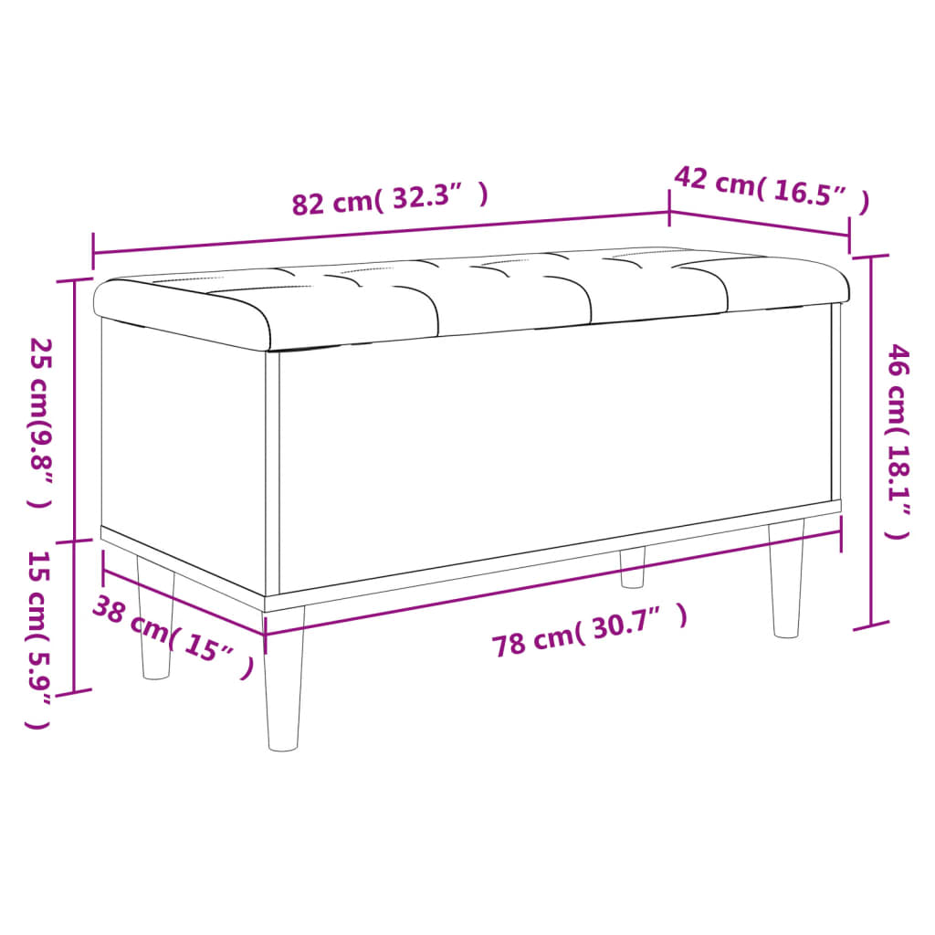 vidaXL Bancă de depozitare, gri sonoma, 82x42x46 cm, lemn prelucrat