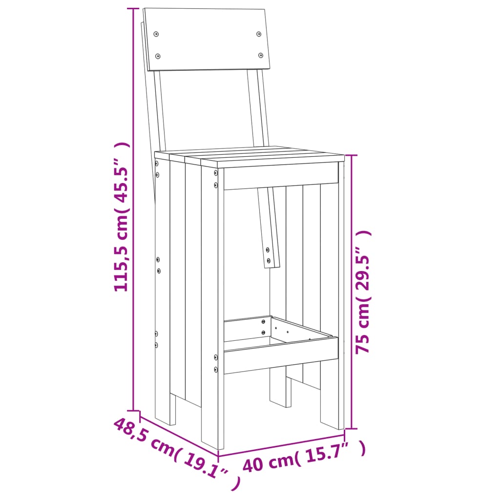 vidaXL Taburete de bar, 2 buc., 40x48,5x115,5 cm, lemn masiv de pin