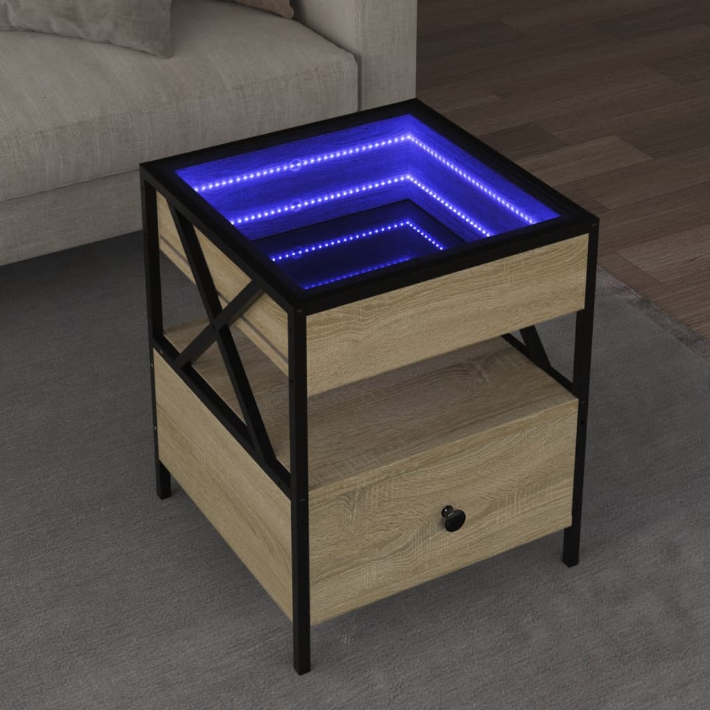 vidaXL Măsuță de cafea cu LED infinity, stejar sonoma, 40x40x51 cm