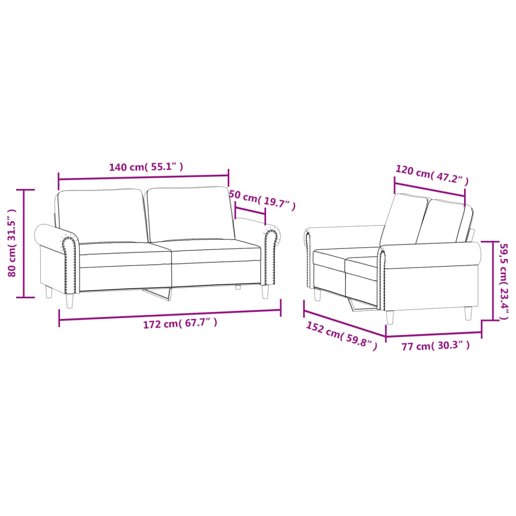 vidaXL Set de canapele cu perne, 2 piese, gri deschis, catifea