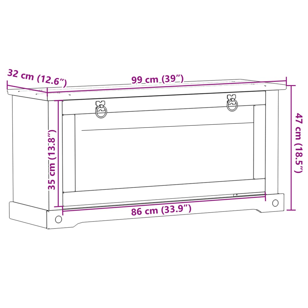 vidaXL Dulap pantofi "Corona", 99x32x47 cm, lemn masiv de pin