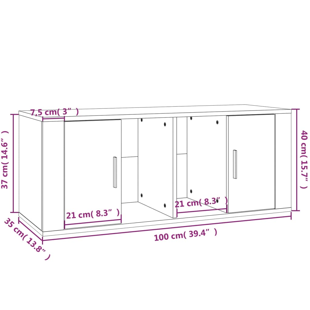 vidaXL Comodă TV, gri sonoma, 100x35x40 cm, lemn prelucrat